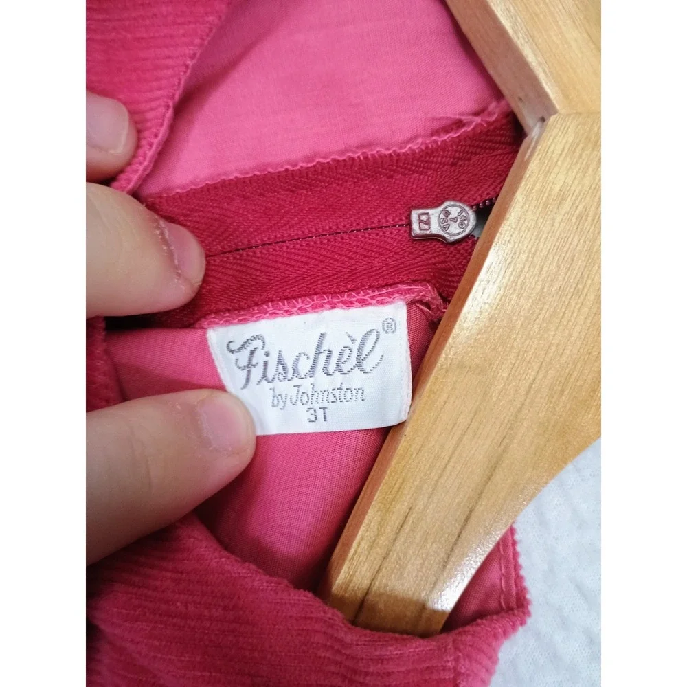 Cottagecore Fischel by Johnston Toddler 3T Red Corduroy Ruffle‎ Pinafore Dress